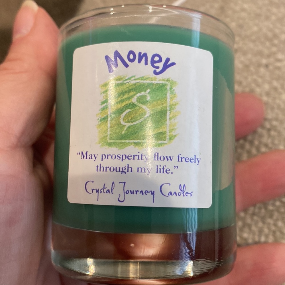 New Crystal Journey Reiki Charged Candle Money Soy Filled Votive Jar